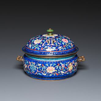 A Chinese Canton enamel three-piece warming bowl or tureen, Qianlong