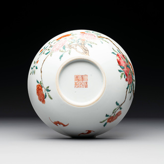A Chinese famille rose 'peony and pomegranate' bowl, Daoguang mark, 19/20th C.
