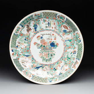 A Chinese famille verte 'flower basket' dish, artemisia leaf mark, Kangxi