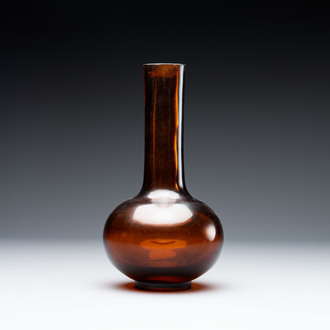 A rare Chinese translucent amber-coloured Peking glass bottle vase, Qianlong mark and of the period