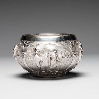 A repoussé silver bowl depicting priests and Egyptian gods, Alexandria, 1919-1920