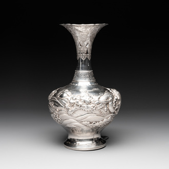 A Japanese silver 'dragon' vase, signed Mitsuhisa, Meiji, 19th C.
