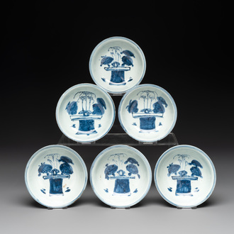 Six Chinese ko-sometsuke blue and white 'jardinière' bowls, Tianqi