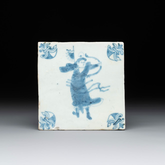 A Chinese blue and white 'archer' tile after a Dutch Delft example, Transitional period
