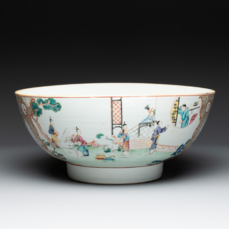 A Chinese Canton famille rose 'madarin subject' punch bowl, Qianlong