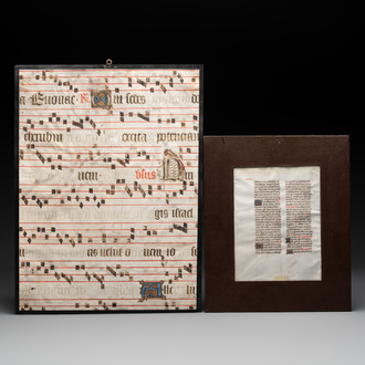 A parchment 'Carondelet Breviary' page and a Gothic music sheet, France, 15th C.