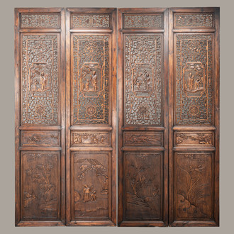 Four Chinese carved and openworked wooden doors, early 20th C.