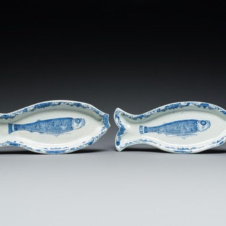 A pair of blue and white Dutch Delft fish-shaped 'herring' dishes, 18th C.