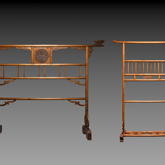 Two Chinese hardwood clothing racks, 19th C.
