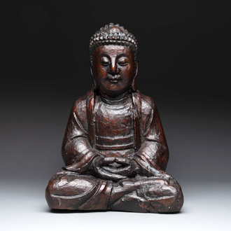 A gilt and lacquered wooden Buddha, Vietnam, 19th C.