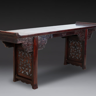 A Chinese hardwood recessed-leg altar table, 'qiaotouan', 19/20th C.