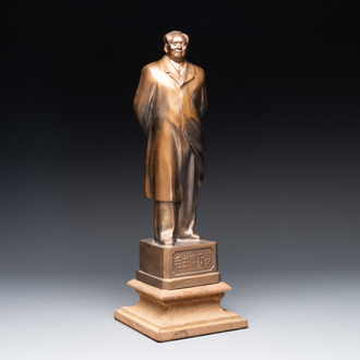 A large Chinese bronze standing figure of Mao Zedong, Yunnan, dated August 1, 1969