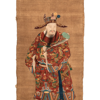 Chinese school: 'Luxing 禄星', ink and colour on silk, Qing or later