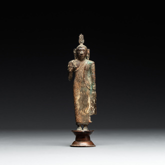 A Sinhalese copper alloy figure of Buddha Shakyamuni, Sri Lanka, late Kandyan period, 18th C.