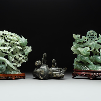 Three Chinese jade carvings, 20th C.