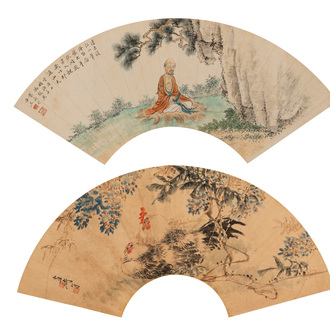 Feng Chaoran 馮超然 (1882-1954) and Wang Xuetao 王雪濤 (1903-1982): 'Two fans', ink and colour on paper