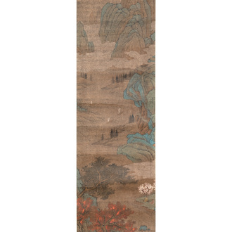 Chinese school: 'Mountainous landscape', ink and colour on paper, Qing or later