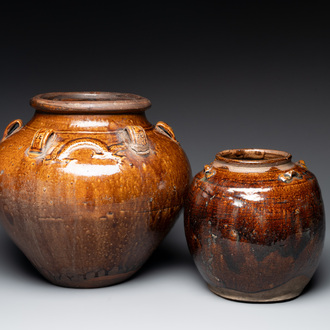 Two Chinese brown-glazed jars, Ming