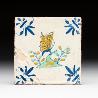 A polychrome Dutch Delft 'butterfly' tile, 17th C.