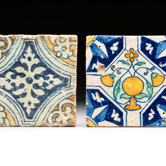 Two polychrome Antwerp maiolica tiles, ca. 1560
