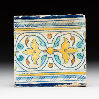 A polychrome Antwerp maiolica border tile, ca. 1560