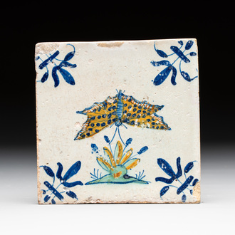 A polychrome Dutch Delft 'butterfly' tile, 17th C.