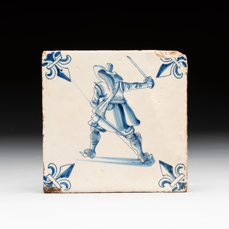 A small blue and white Dutch Delft 'soldier' tile, early 17th C.