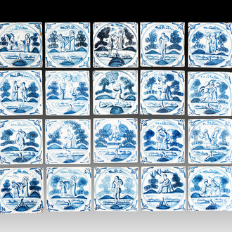 20 blue and white Dutch Delft 'biblical subject' tiles, 18th C.