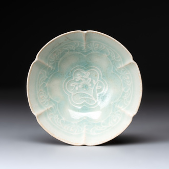 A Chinese qingbai incised lobed bowl, Song