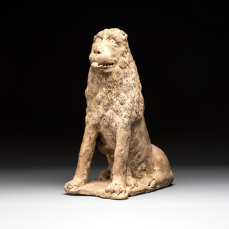 A large terracotta model of a lion with cub, Portugal or Spain, 16/17th C.