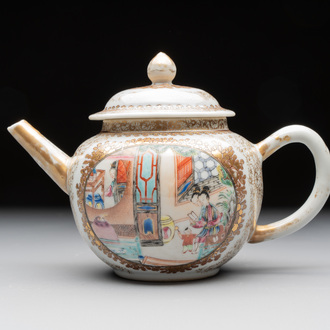 A Chinese Canton famille rose 'mandarin subject' teapot, Qianlong