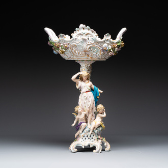 A large polychrome Saxon porcelain centrepiece, Germany, 19/20th C.
