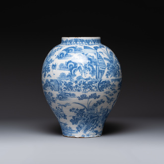 A large blue and white Delftware chinoiserie vase, Delft or Frankfurt, 17th C.