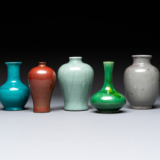 Five Chinese monochrome miniature vases, 19th C.