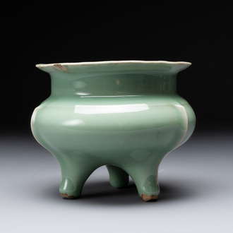 A Chinese Longquan celadon tripod censer, Southern Song