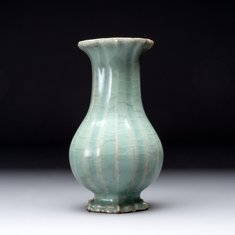 A Chinese Longquan celadon lobed vase, Southern Song