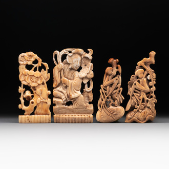 Four Chinese ivory carvings, 18th C.