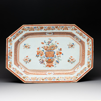 A large Chinese famille rose octagonal 'flower basket' dish, Yongzheng/Qianlong