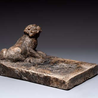 A large Chinese 'Buddhist lion' ink stone, Ming