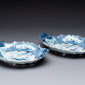 A pair of blue and white Dutch Delft strainers, 18th C.