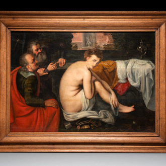 Workshop of Frans Floris (1519/20-1570): 'Suzanna and the elders', oil on panel, 16th C.