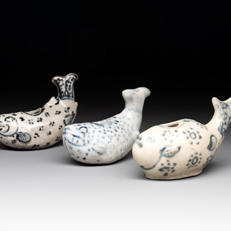 Three Annamese or Vietnamese blue and white fish-form water droppers, 15/16th C.