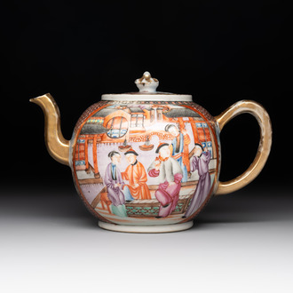 A Chinese Canton famille rose 'mandarin subject' teapot, Qianlong