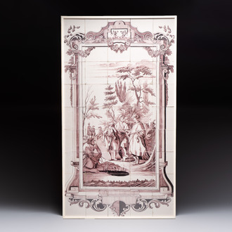A manganese Dutch Delft 'biblical subject' tile mural, Aalmis, Rotterdam, 18th C.