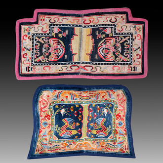Two Tibetan saddle rugs with dragons and phoenixes, 19th C.