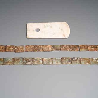 Two jade belts and a jade ritual axe, 20th C.