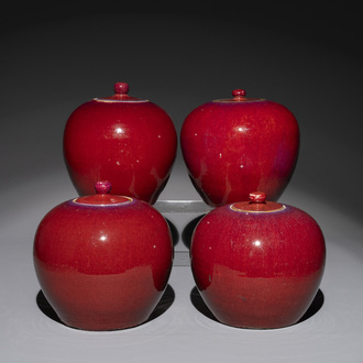 Four Chinese flambé-glazed jars and covers, 19th C.