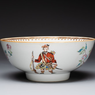 A rare Chinese famille rose 'Scotsmen' bowl, Qianlong, ca. 1745