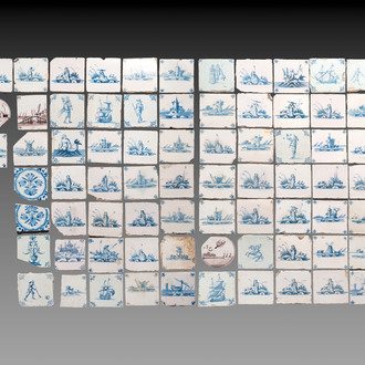 A collection of 80 mainly blue and white Dutch Delft tiles, 17/18th C.