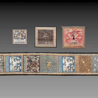Ten Chinese gold-thread-embroidered silk rank badges, 19th C.